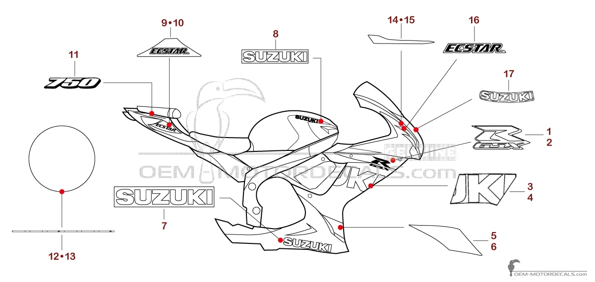 Aufkleber für Suzuki GSXR750 2023 - Blau • Suzuki OEM-Aufkleber