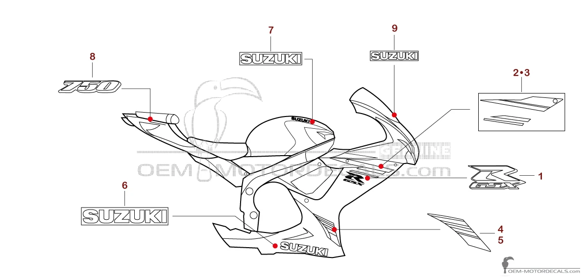 Stickers voor Suzuki GSXR750 2023 - Wit • Suzuki OEM Stickers