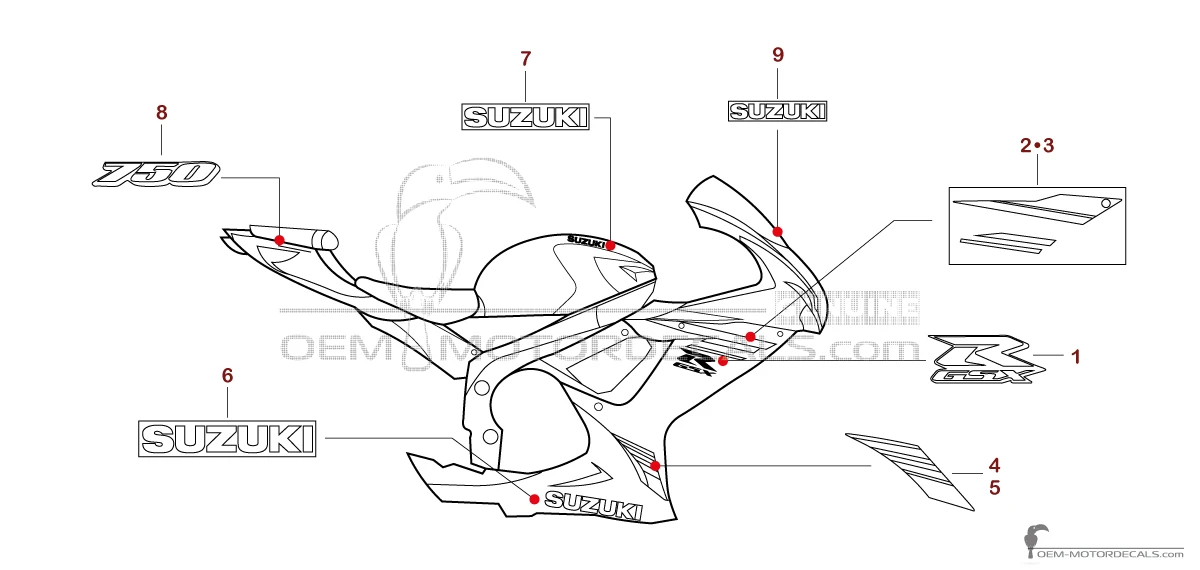 Aufkleber für Suzuki GSXR750 2024 - Schwarz • Suzuki OEM-Aufkleber
