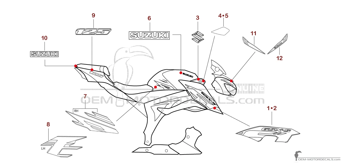 Stickers voor Suzuki GSXS125 2025 - Rood • Suzuki OEM Stickers
