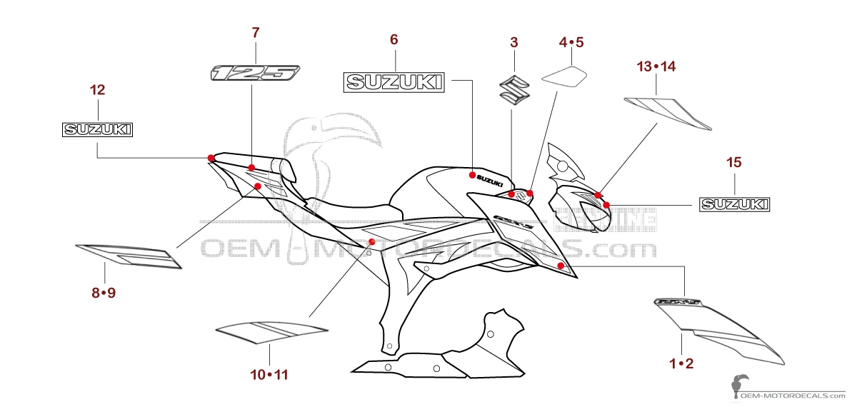 Adesivi per Suzuki GSXS125 2025 - Bianco • Suzuki Adesivi OEM