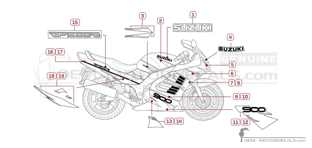 Autocollants pour Suzuki RF900R 1995 • Suzuki Autocollants OEM