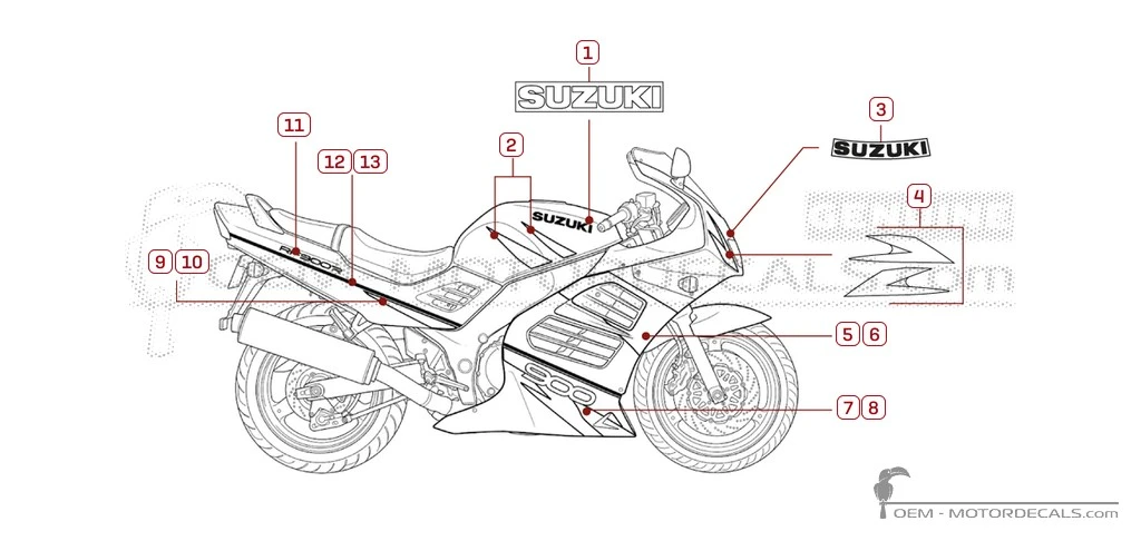 Aufkleber für Suzuki RF900R 1998 • Suzuki OEM-Aufkleber