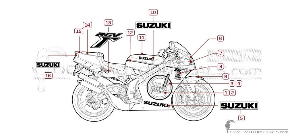 Decals for Suzuki RGV250 Lucky Strike 1991 • Suzuki OEM Decals