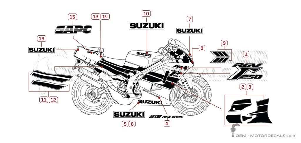 Stickers voor Suzuki RGV250 1991 • Suzuki OEM Stickers