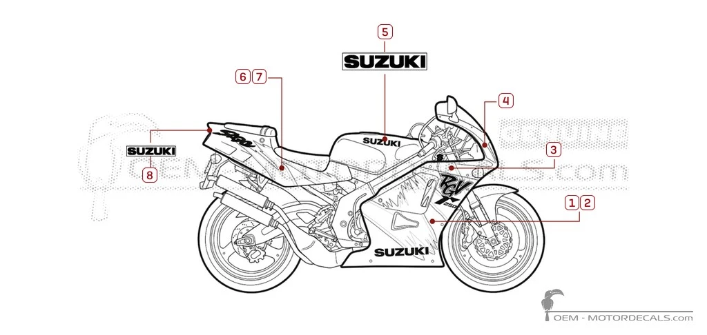 Autocollants pour Suzuki RGV250 1992 • Suzuki Autocollants OEM