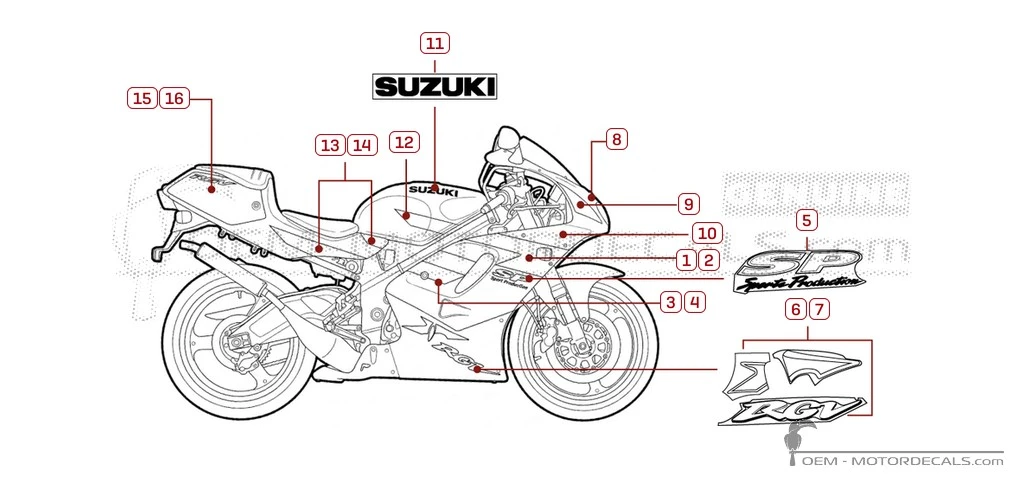 Stickers voor Suzuki RGV250 1997 • Suzuki OEM Stickers