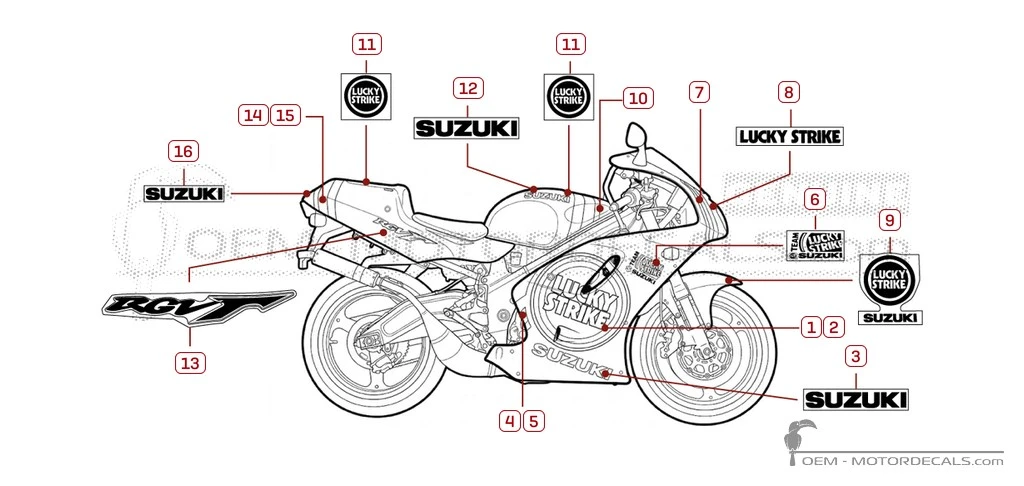 Aufkleber für Suzuki RGV250 Lucky Strike  1997 • Suzuki OEM-Aufkleber