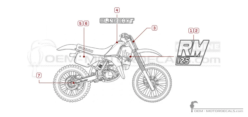 Autocollants pour Suzuki RM125 1988 • Suzuki Autocollants OEM