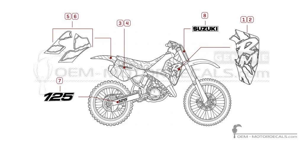 Adesivi per Suzuki RM125 1992 • Suzuki Adesivi OEM