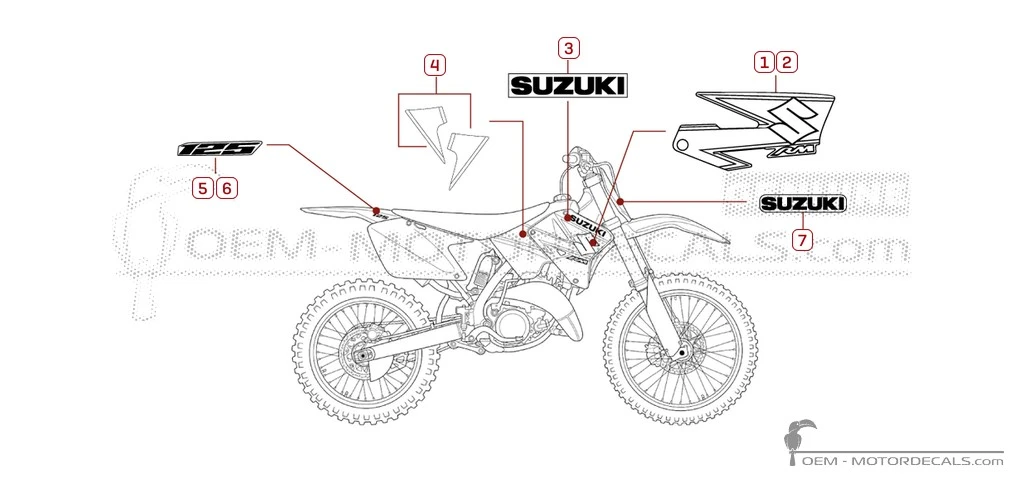 Autocollants pour Suzuki RM125 2003 • Suzuki Autocollants OEM