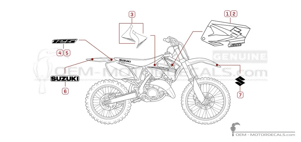 Autocollants pour Suzuki RM125 2005 • Suzuki Autocollants OEM