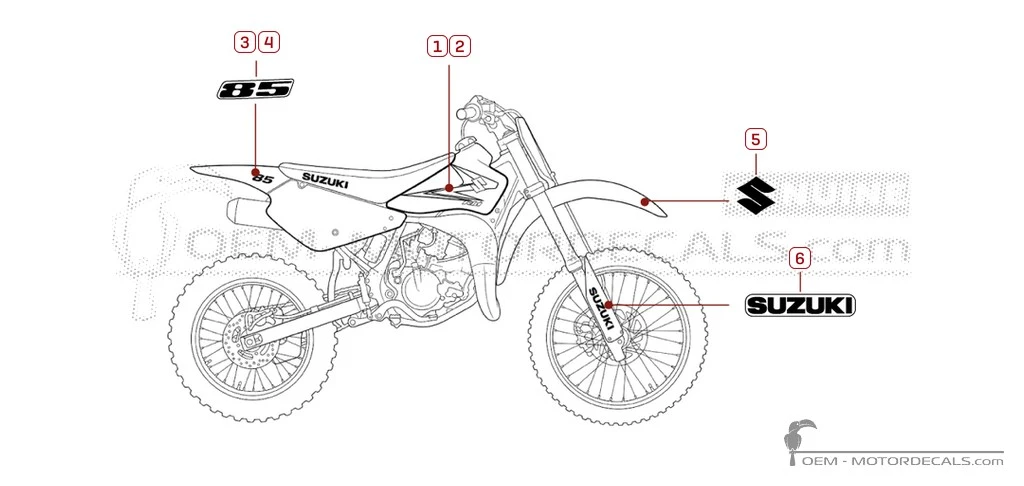 Stickers voor Suzuki RM85 2008 • Suzuki OEM Stickers