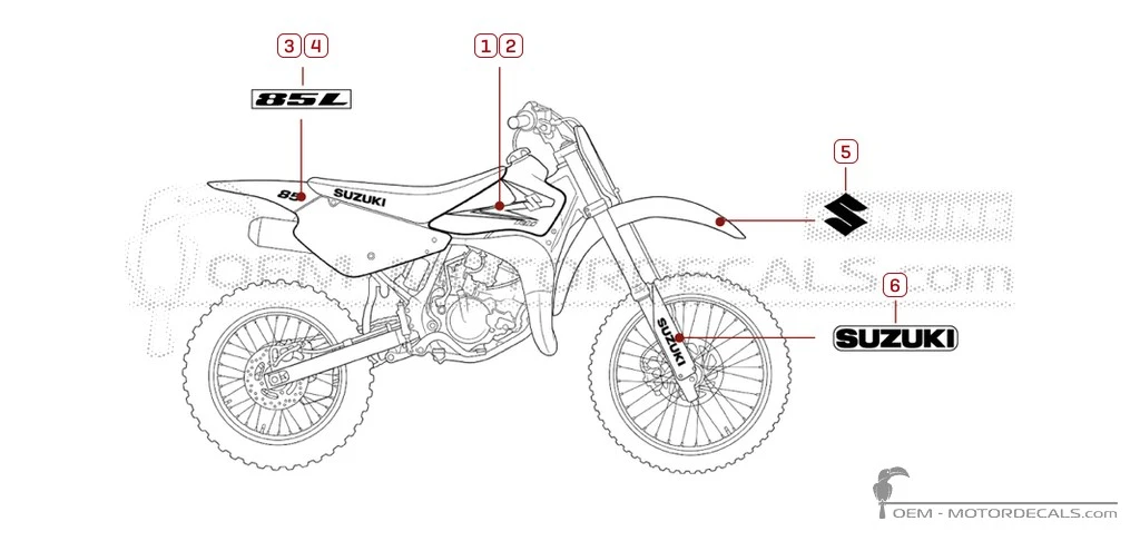 Stickers voor Suzuki RM85 L 2008 • Suzuki OEM Stickers