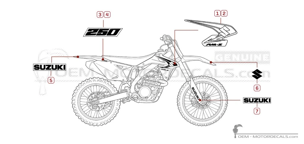 Adesivi per Suzuki RM-Z250 2008 • Suzuki Adesivi OEM