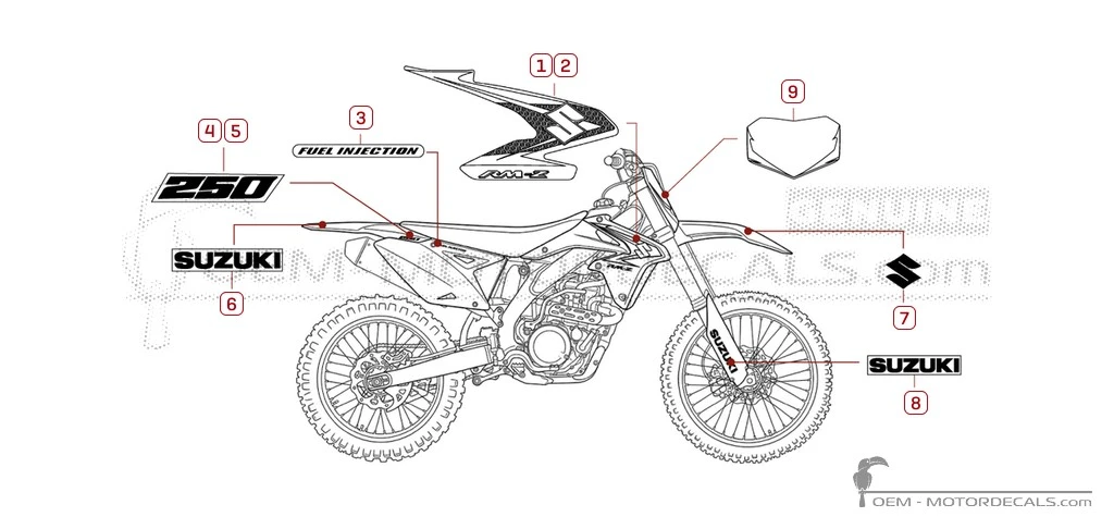 Stickers voor Suzuki RM-Z250 2010 • Suzuki OEM Stickers