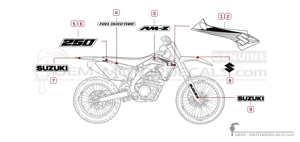 Naklejki do Suzuki RM-Z250 2011 • Suzuki Naklejki OEM