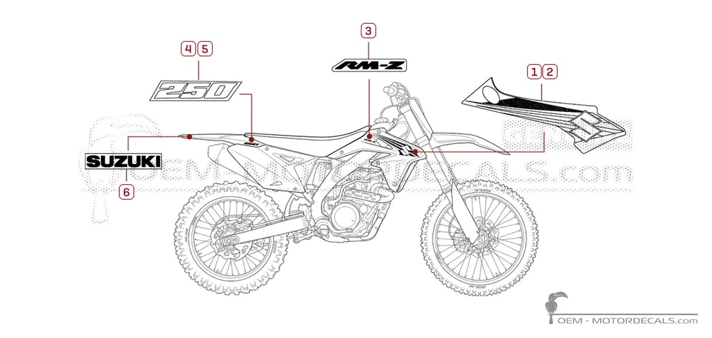 Autocollants pour Suzuki RM-Z250 2012 • Suzuki Autocollants OEM