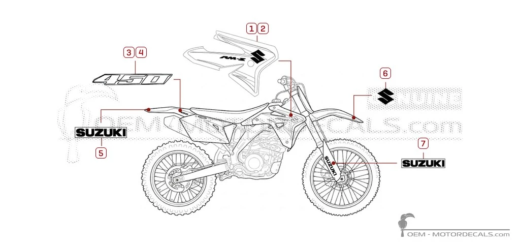 Stickers voor Suzuki RM-Z450 2007 • Suzuki OEM Stickers
