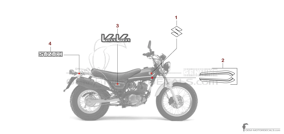 Decals for Suzuki RV125 VANVAN 2009 - Red • Suzuki OEM Decals