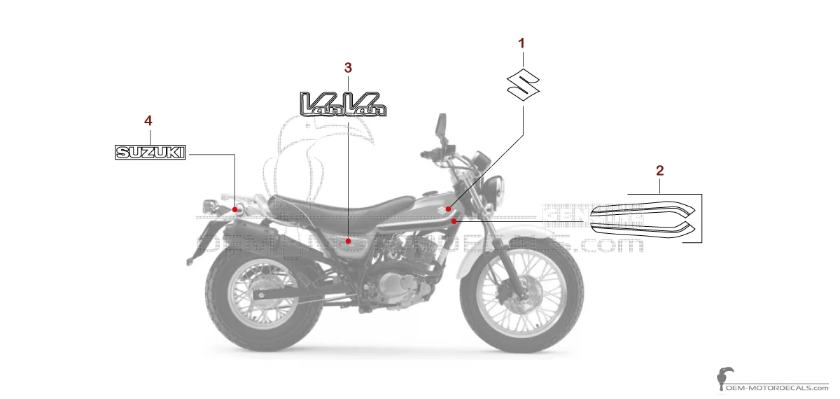 Decals for Suzuki RV125 VANVAN 2013 - Red • Suzuki OEM Decals
