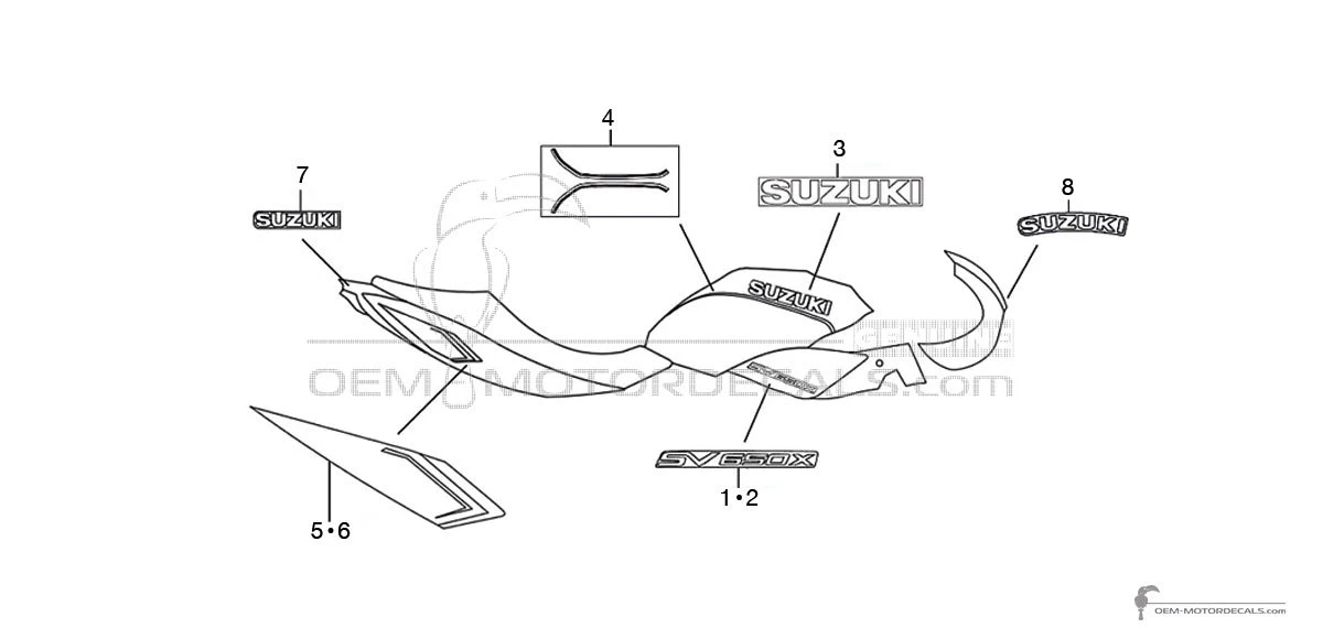 Adesivi per Suzuki SV650X 2019 - Nero Bianco • Suzuki Adesivi OEM