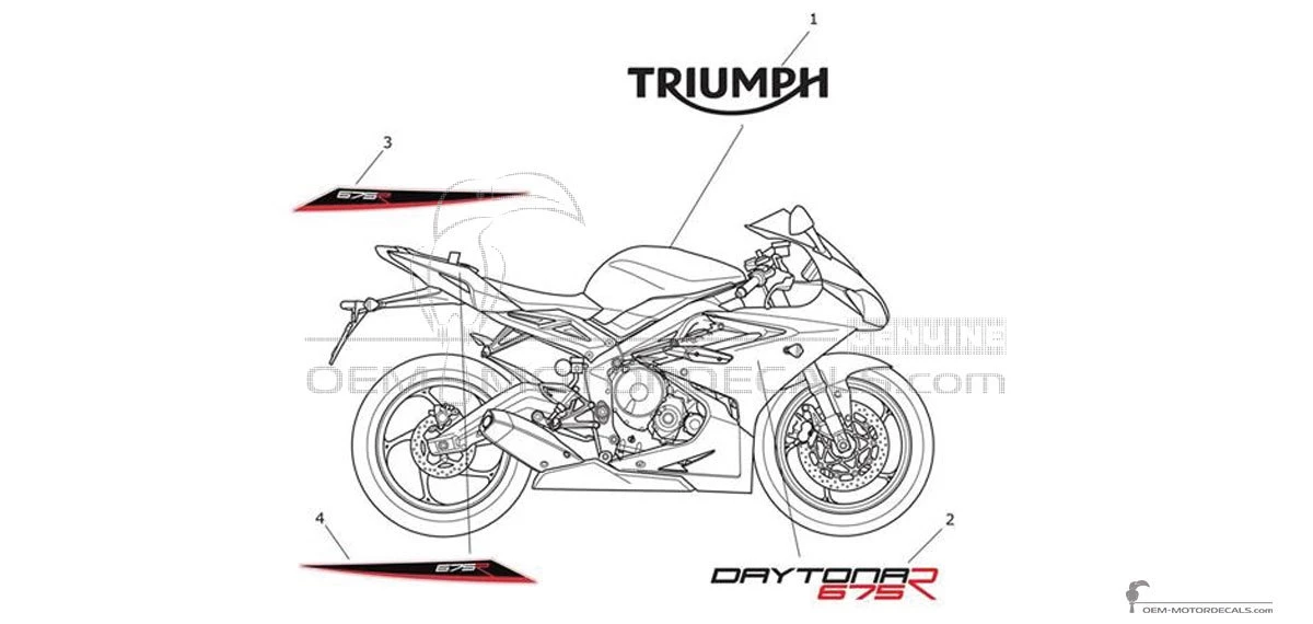 Autocollants pour Triumph DAYTONA 675R 2015 - Blanc • Triumph Autocollants OEM