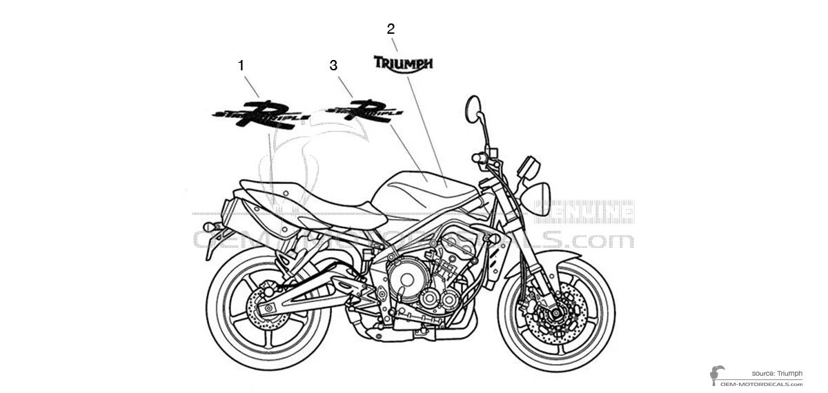 Aufkleber für Triumph STREET TRIPLE 675 R 2009 - Grau • Triumph OEM-Aufkleber