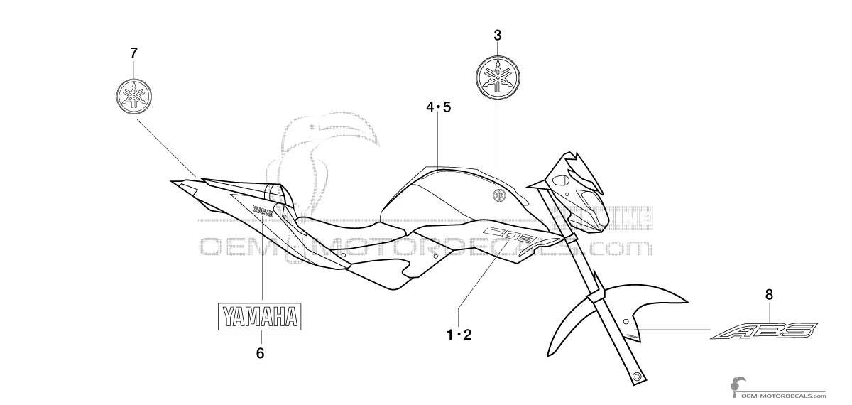 Adesivi per Yamaha MT03 2019 - Grigio • Yamaha Adesivi OEM
