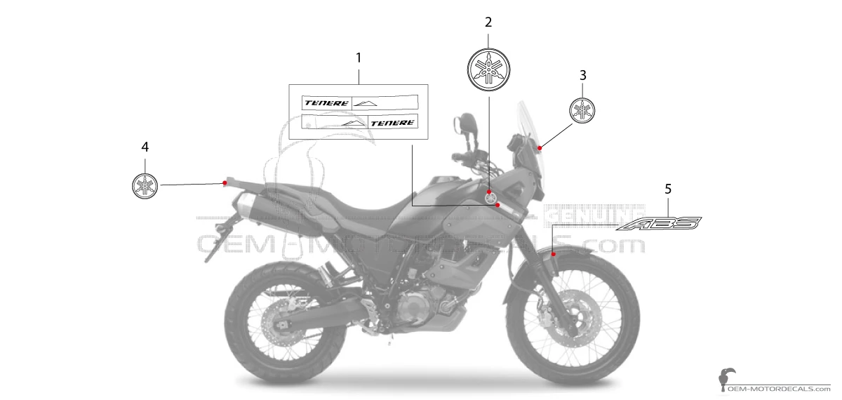 Autocollants pour Yamaha XT660Z Tenere 2012 - Noir • Yamaha Autocollants OEM