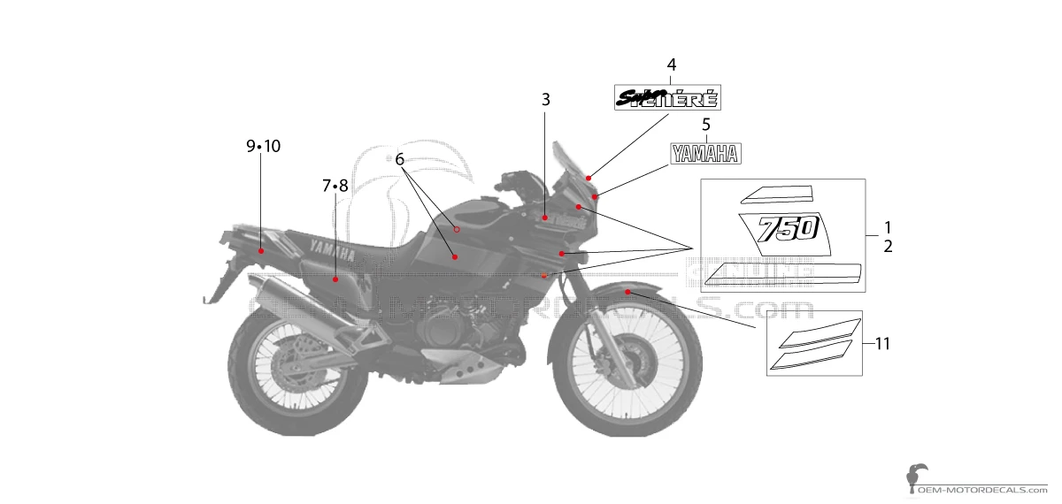 Naklejki do Yamaha XTZ750 Super Tenere 1990 - Czarny • Yamaha Naklejki OEM