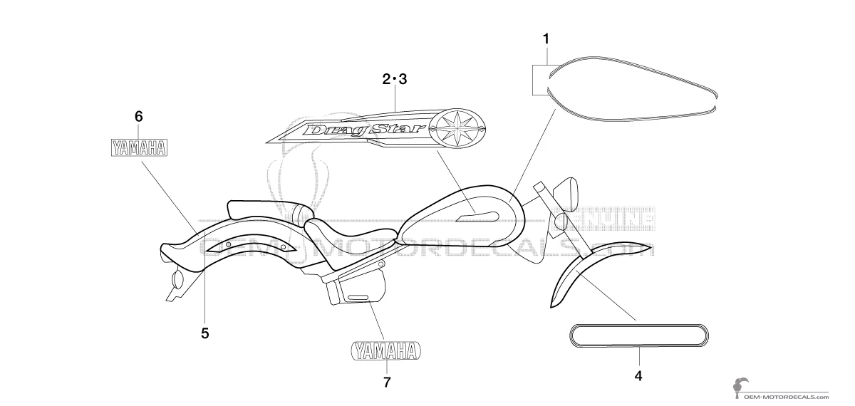 Pegatinas para Yamaha XVS1100 DRAGSTAR 1999 - Negro • Yamaha Pegatinas OEM