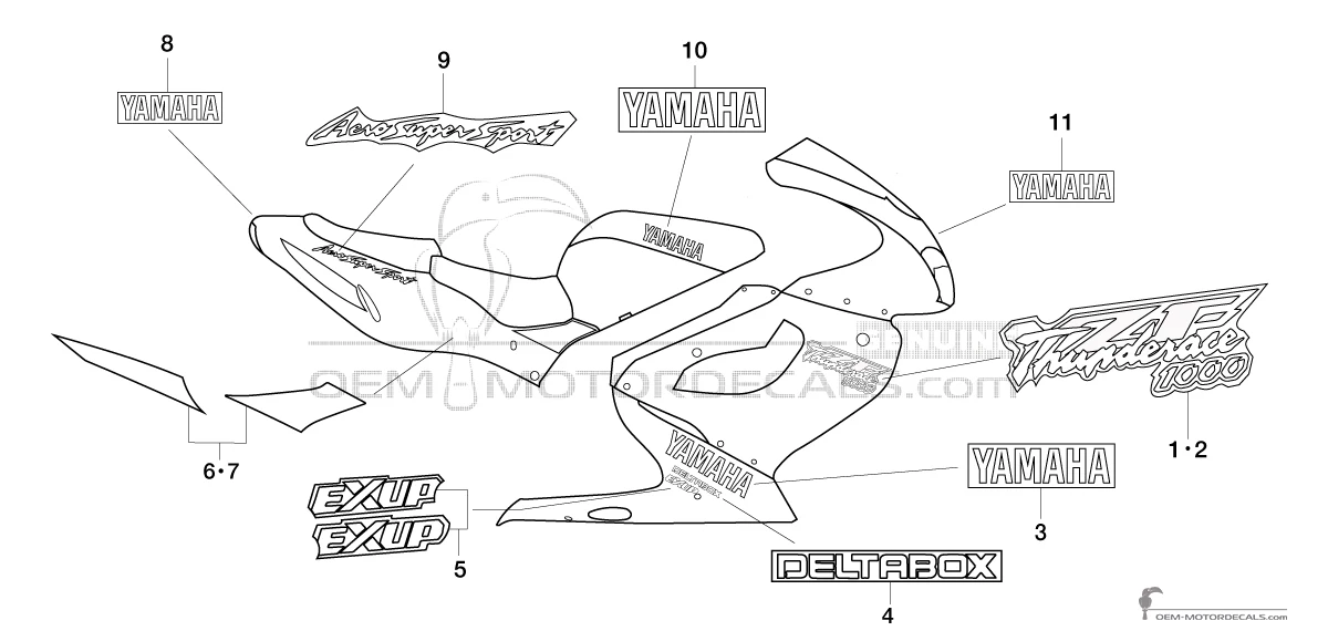 Pegatinas para Yamaha YZF1000R THUNDERACE 2000 - Rojo • Yamaha Pegatinas OEM