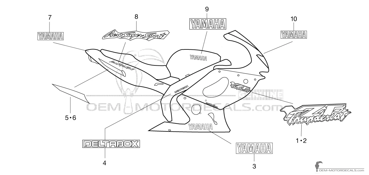 Decals for Yamaha YZF600R THUNDERCAT 1997 - Gray • Yamaha OEM Decals
