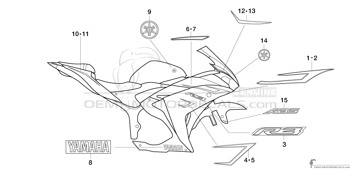Decals for Yamaha YZF R3 2018 - Black • Yamaha OEM Decals