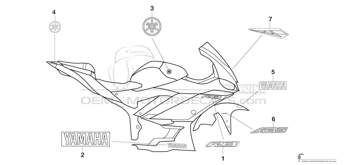 Adesivi per Yamaha YZF R3 2023 - Blu • Yamaha Adesivi OEM