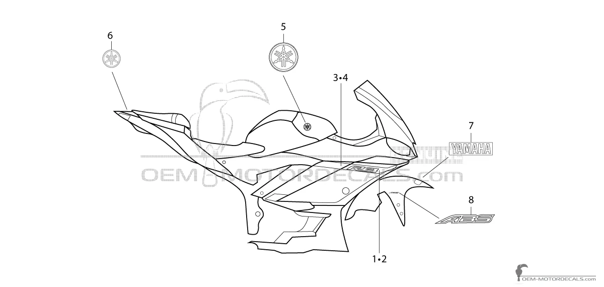 Aufkleber für Yamaha YZF R3 2024 - Schwarz • Yamaha OEM-Aufkleber
