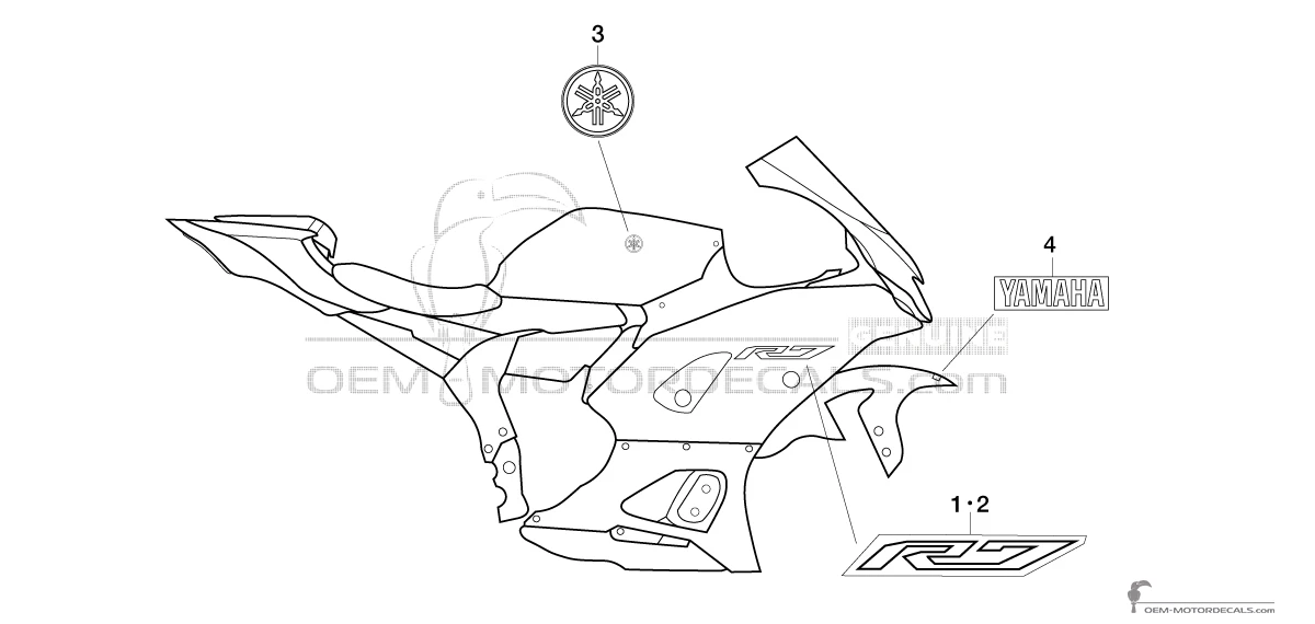 Autocollants pour Yamaha YZF R7 2022 - Noir • Yamaha Autocollants OEM