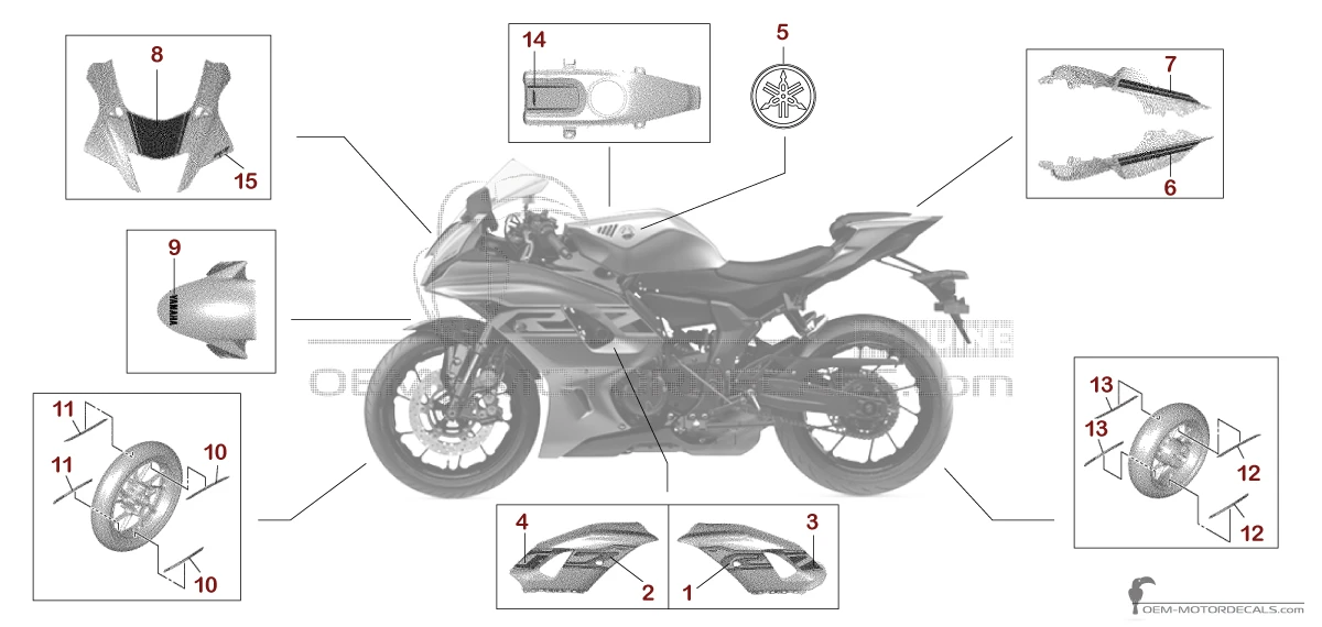 Decals for Yamaha YZF R7 2024 - Gray • Yamaha OEM Decals