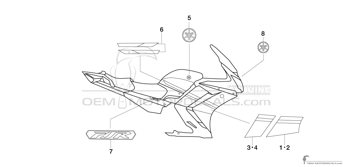 Decals for Yamaha FJR1300 2008 - Silver • Yamaha OEM Decals