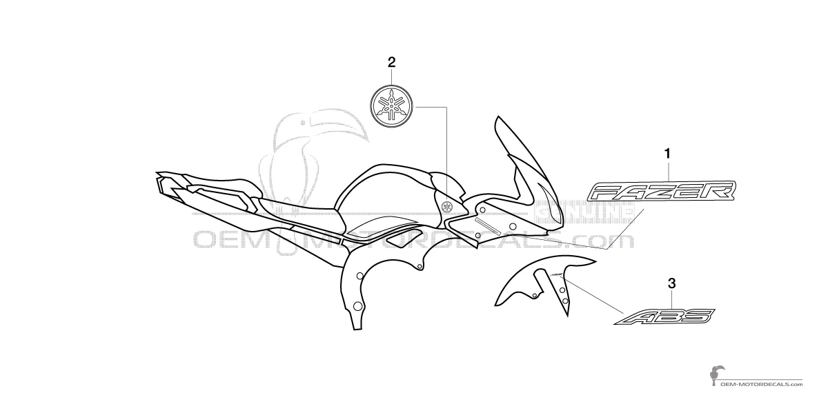 Aufkleber für Yamaha FZ1S FAZER 2012 - Schwarz • Yamaha OEM-Aufkleber