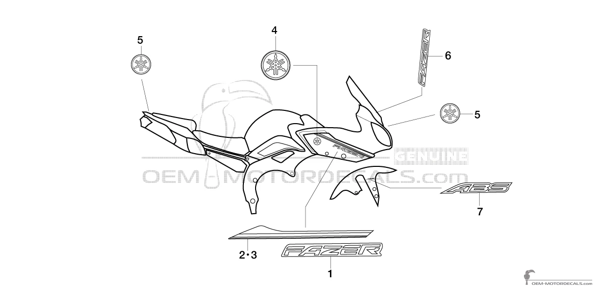 Decals for Yamaha FZ8S FAZER 2014 - Gray • Yamaha OEM Decals