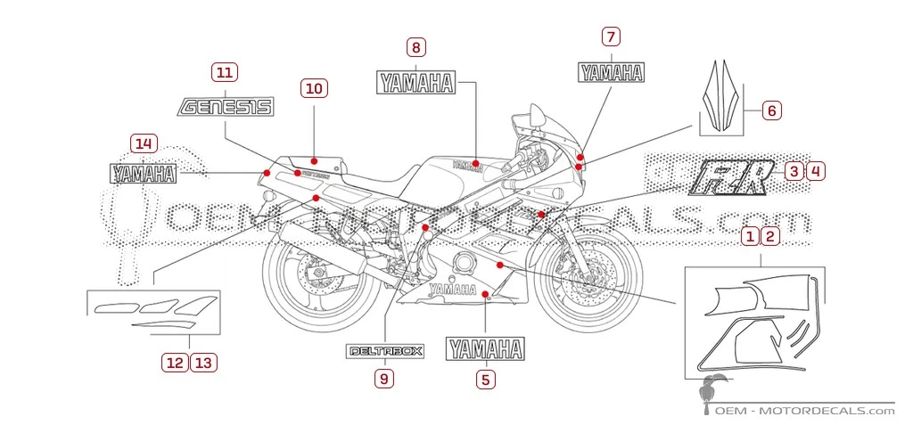 Autocollants pour Yamaha FZR600 1989 • Yamaha Autocollants OEM