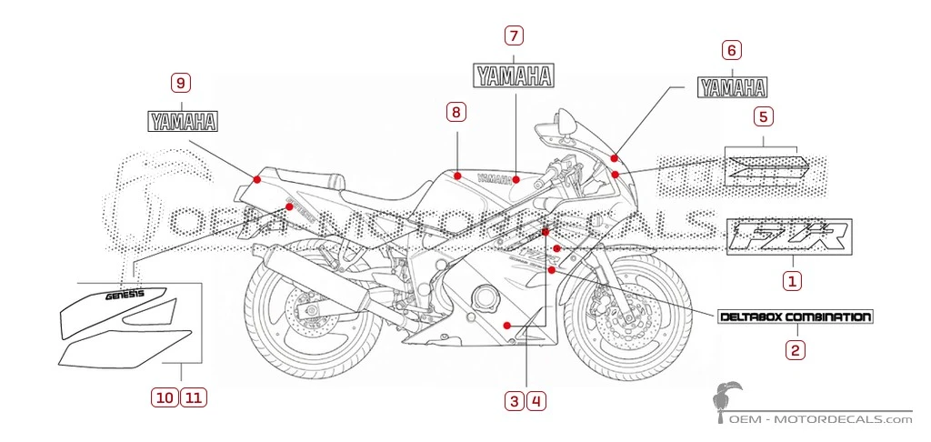 Decals for Yamaha FZR600 1992 • Yamaha OEM Decals