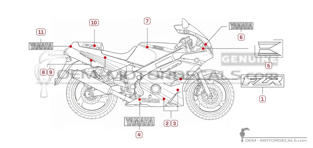 Aufkleber für Yamaha FZR600 1993 • Yamaha OEM-Aufkleber
