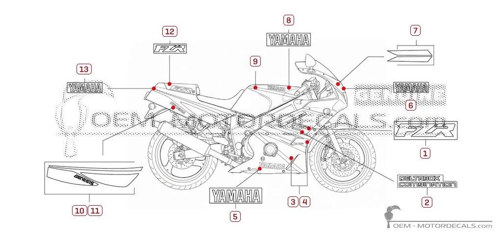 Pegatinas para Yamaha FZR600 1993 • Yamaha Pegatinas OEM