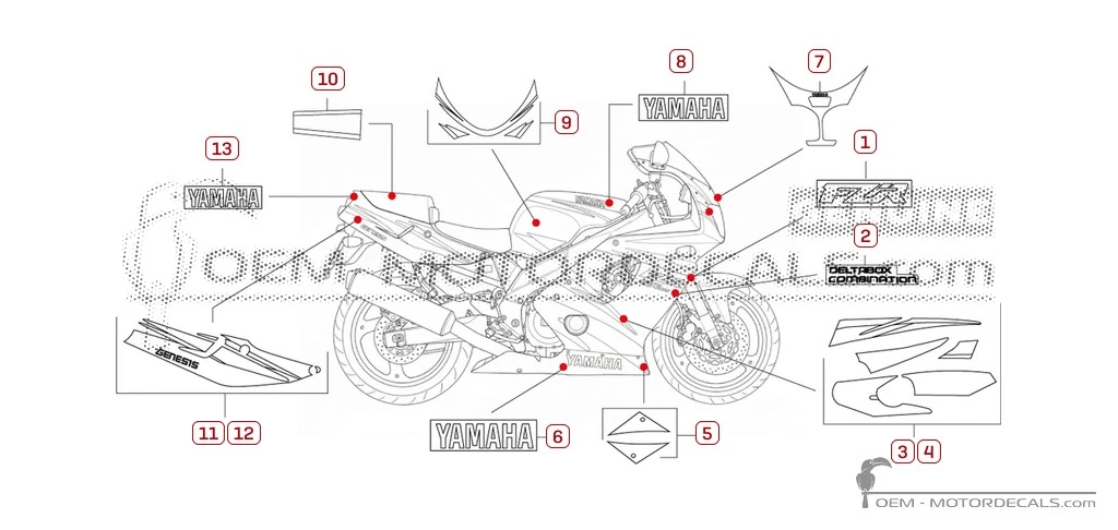 Decals for Yamaha FZR600 1994 • Yamaha OEM Decals