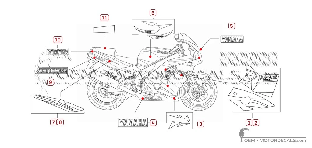 Stickers voor Yamaha FZR600 1995 • Yamaha OEM Stickers
