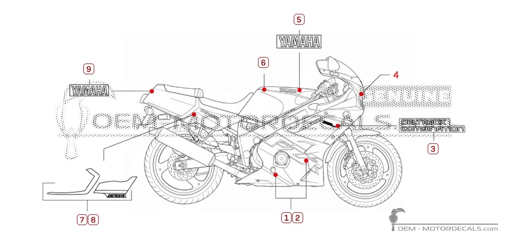 Aufkleber für Yamaha FZR600 1995 • Yamaha OEM-Aufkleber