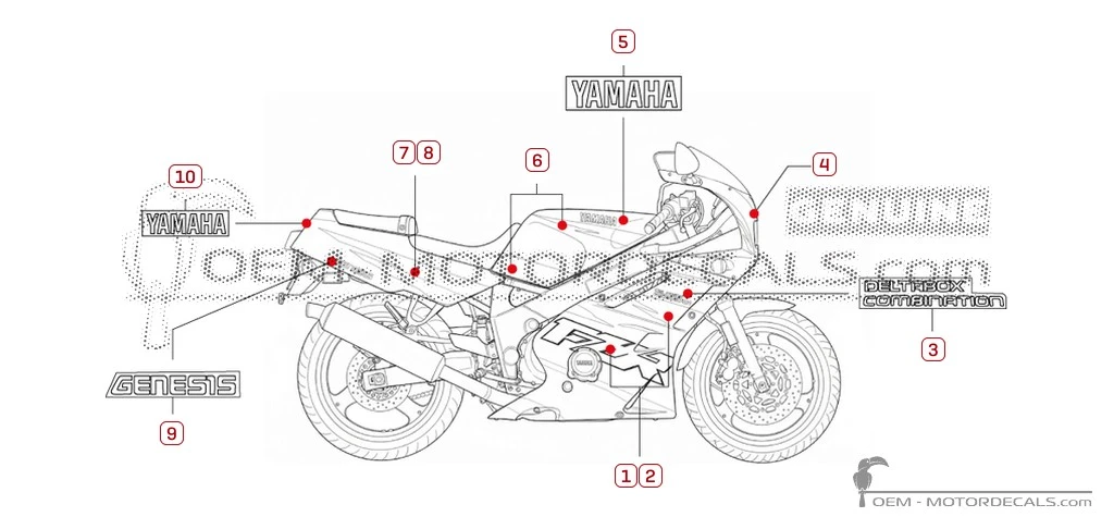 Aufkleber für Yamaha FZR600 1996 • Yamaha OEM-Aufkleber